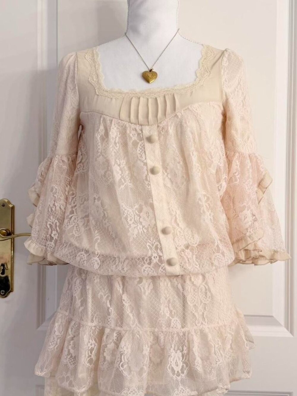 Blush Cream Lace Coquette Two-Piece Set | Romantic Fairytale